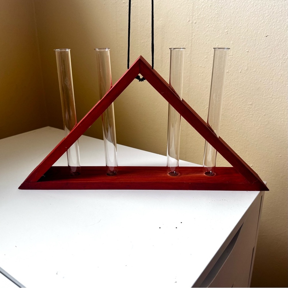 Plant Propagation Stand, Wood Window Hanging Triangle with Test tubes, handmade - Picture 2 of 12